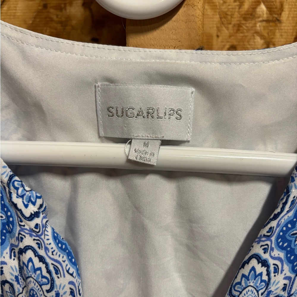 Sugarlips Blue and White V Neck Dress - Picture 2 of 10